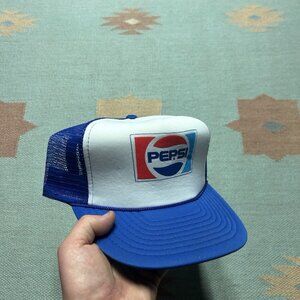 Vintage trucker hat mesh cap Pepsi cola soda drink snack blue adjustable snap